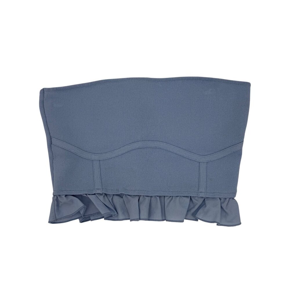 Zara Light Blue Ruffle Corset Bandeau Crop Top | Coastal Cowgirl Balletcore Boho - Picture 2 of 16